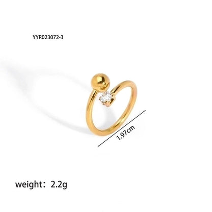 201 Stainless Steel 18K Gold Plated Vintage Style French Style Plating Inlay Ball Zircon Open Rings