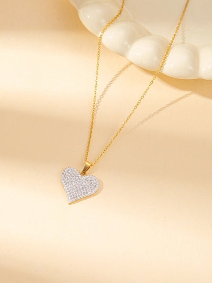 IG Style Minimalist Heart Shape Titanium Steel Shell Zircon Inlay Earrings Necklace