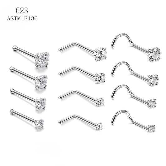 1 Piece Nose Rings & Studs Minimalist Geometric Pure Titanium Inlay Zircon