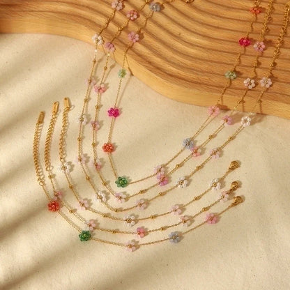 Stainless Steel 18K Gold Plated Minimalist Polishing Plating Flower Bracelets Anklet Necklace