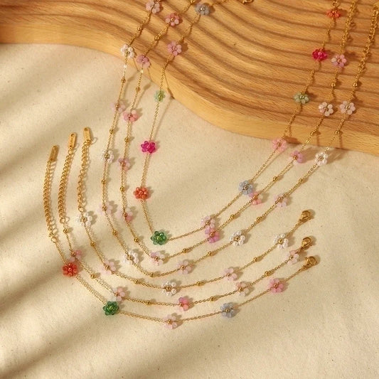 Stainless Steel 18K Gold Plated Minimalist Polishing Plating Flower Bracelets Anklet Necklace