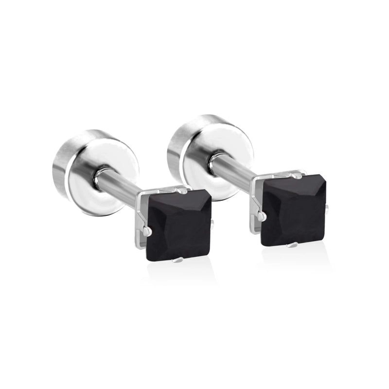Minimalist Square Stainless Steel Rhinestone Ear Studs 1 Pair