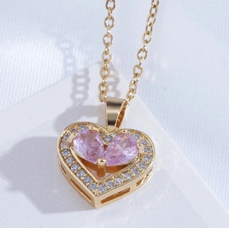 Titanium Steel Copper Plating Heart Shape Flower Umbrella Pendant Necklace