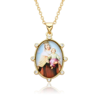 2 Pieces Copper Retro Portrait Plating Inlay Zircon Pendant Necklace