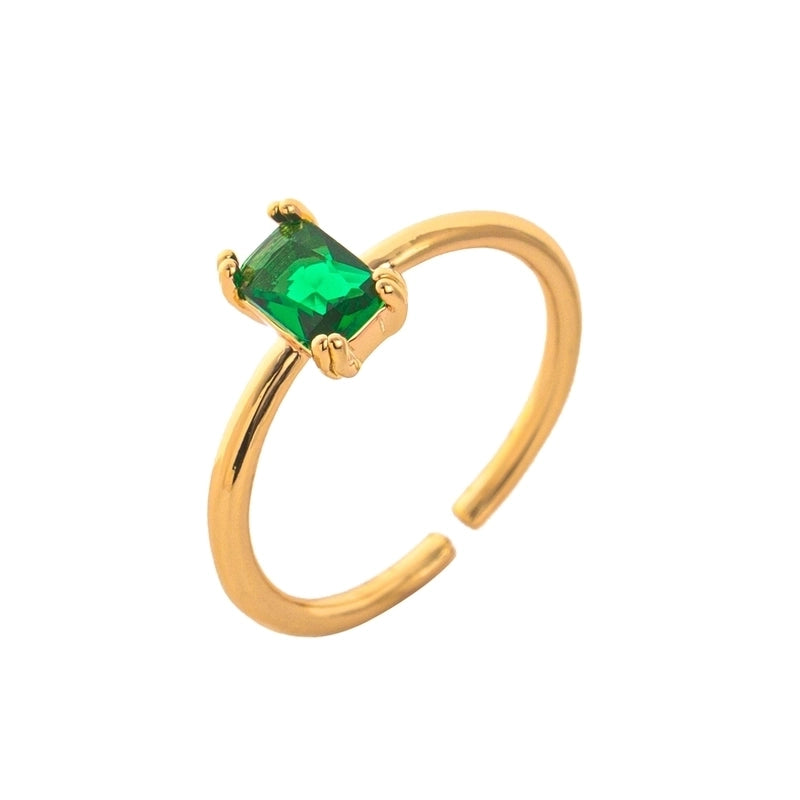 Modern Style Square Copper Zircon 18K Gold Plated Open Rings