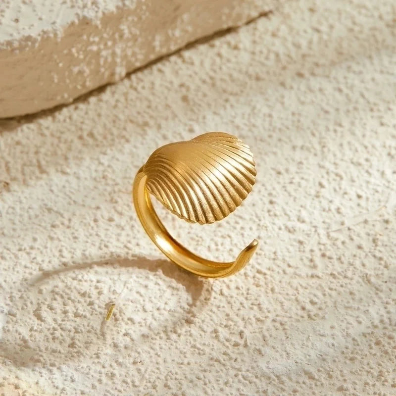 Marine Style Beach Minimalist Starfish Shell 304 Stainless Steel Open Rings