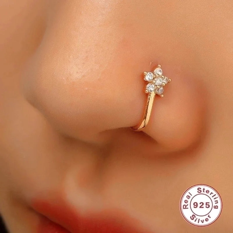 1 Piece Nose Rings & Studs Minimalist Geometric Water Droplets Flower 925 Sterling Silver Plating Inlay Zircon