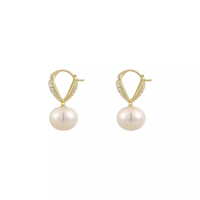 1 Pair Retro French Style IG Style Geometric Inlay Alloy Titanium Steel Artificial Pearls Zircon Drop Earrings Earrings Ear Studs