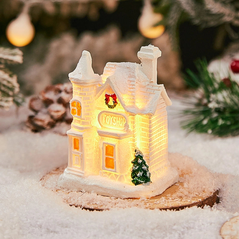 Christmas Small Ornaments Holiday Decorations Christmas Eve House Micro Landscape Luminous Desktop Window Scene Layout Gift
