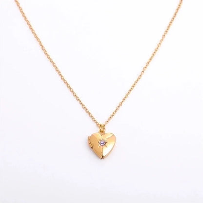 Retro Heart Shape Titanium Steel Copper 14k Gold Plated Birthstone Pendant Necklace In Bulk