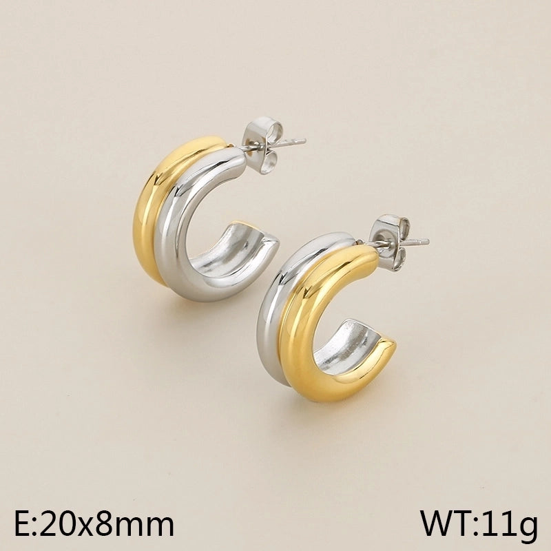 1 Pair Minimalist Solid Color Plating 304 Stainless Steel 18K Gold Plated Earrings