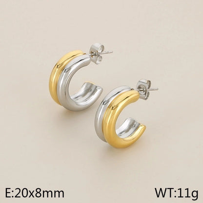 1 Pair Minimalist Solid Color Plating 304 Stainless Steel 18K Gold Plated Earrings