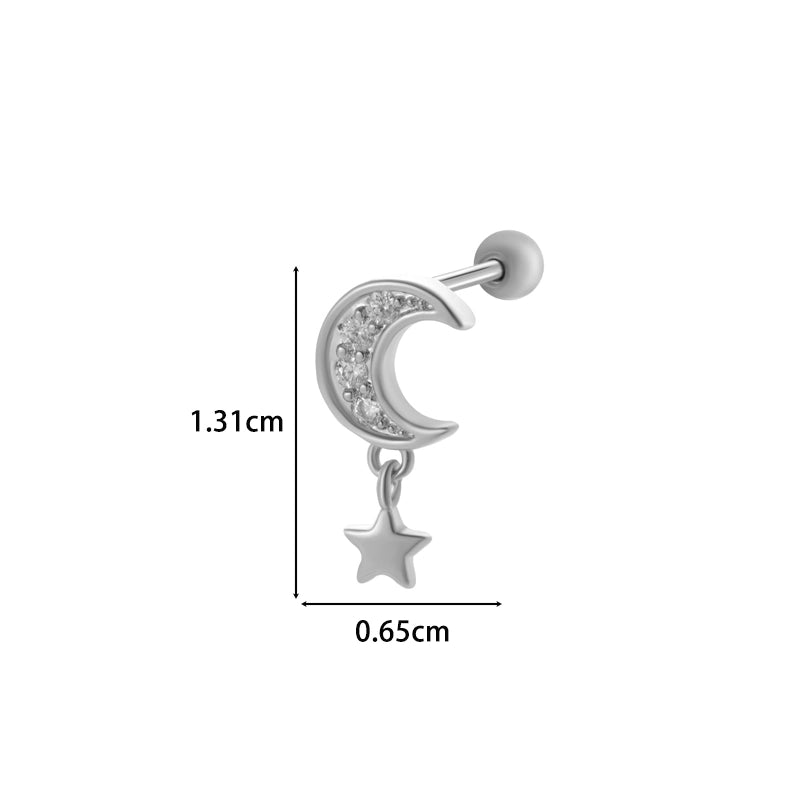 Henson New Copper Inlaid Zircon Star Moon Flower Screw Thin Rod Titanium Steel Ear Bone Stud Cartilage Piercing Earrings