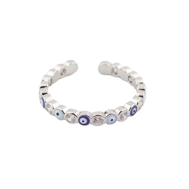 Retro Geometric Eye Copper Zircon Open Ring In Bulk