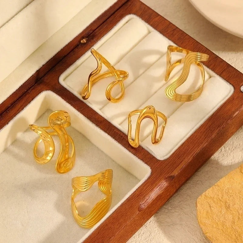 IG Style Exaggerated Geometric 304 Stainless Steel 18K Gold Plated Polishing Rings