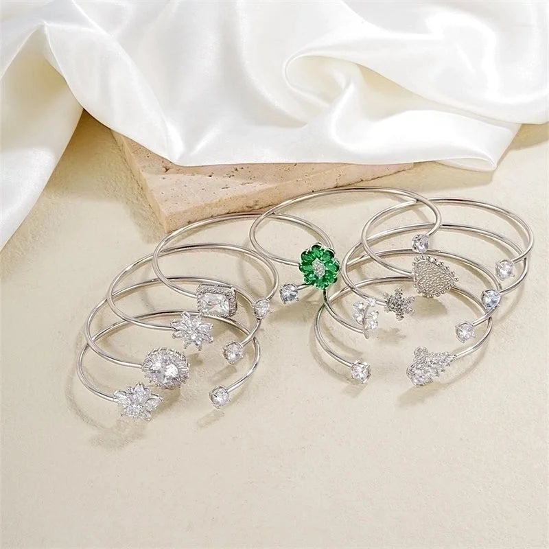 304 Stainless Steel Copper Casual Minimalist Classic Style Geometric Heart Shape Flower Zircon Bangle