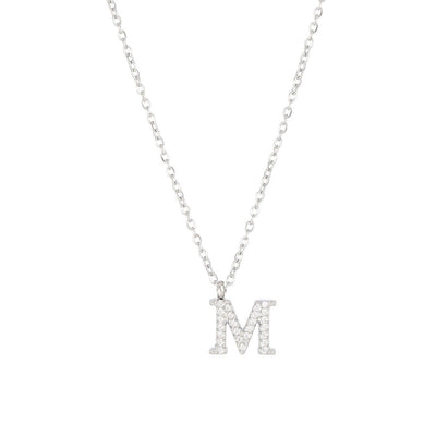 Minimalist Letter 304 Stainless Steel Zircon 16K Gold Plated White Gold Plated Plating Inlay Pendant Necklace