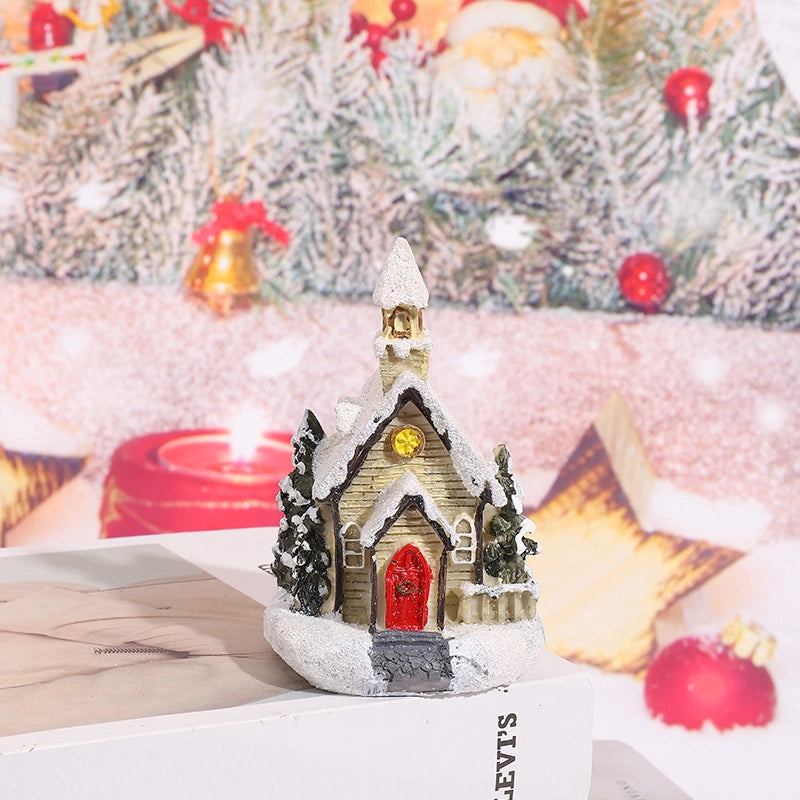 Christmas Small Ornaments Holiday Decorations Christmas Eve House Micro Landscape Luminous Desktop Window Scene Layout Gift