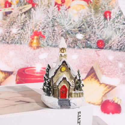 Christmas Small Ornaments Holiday Decorations Christmas Eve House Micro Landscape Luminous Desktop Window Scene Layout Gift