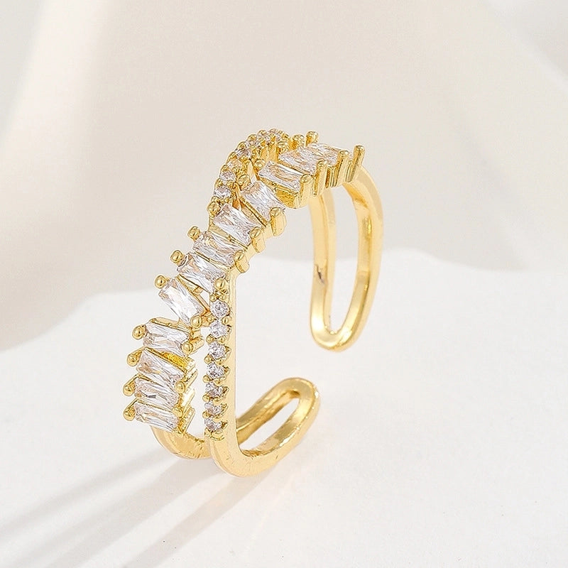 Lady Heart Shape Crown Flower Copper Zircon Inlay Open Rings