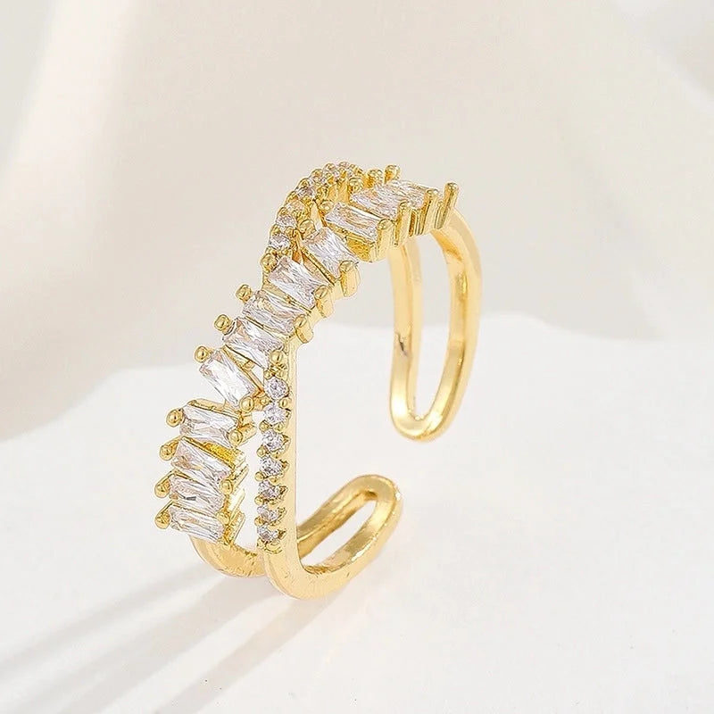 Lady Heart Shape Crown Flower Copper Zircon Inlay Open Rings