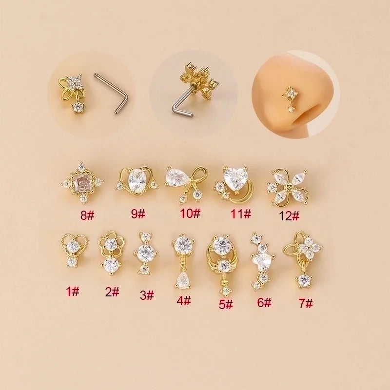 1 Piece Nose Rings & Studs Fashion Flower Bow Knot 316L Stainless Steel Copper Plating Zircon