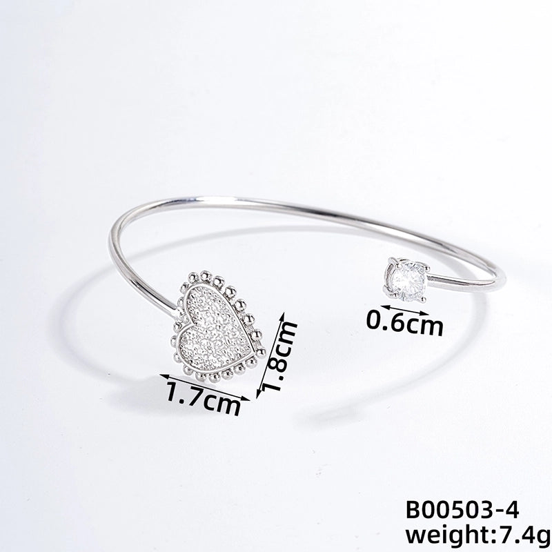 304 Stainless Steel Copper Casual Minimalist Classic Style Geometric Heart Shape Flower Zircon Bangle