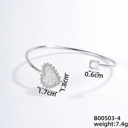304 Stainless Steel Copper Casual Minimalist Classic Style Geometric Heart Shape Flower Zircon Bangle