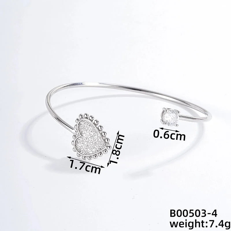 304 Stainless Steel Copper Casual Minimalist Classic Style Geometric Heart Shape Flower Zircon Bangle