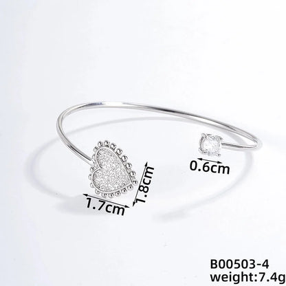 304 Stainless Steel Copper Casual Minimalist Classic Style Geometric Heart Shape Flower Zircon Bangle