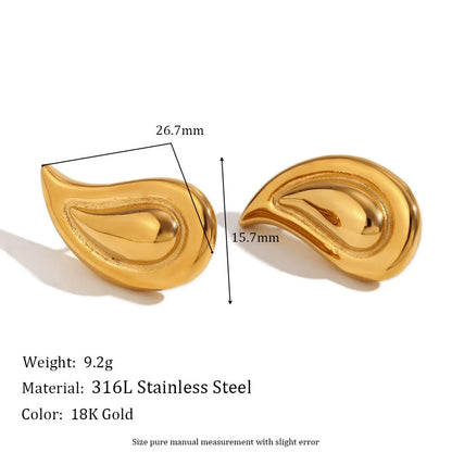 Fashion Heart Double Circle Droplet Geometric Stainless Steel 18K Gold Plated Earrings
