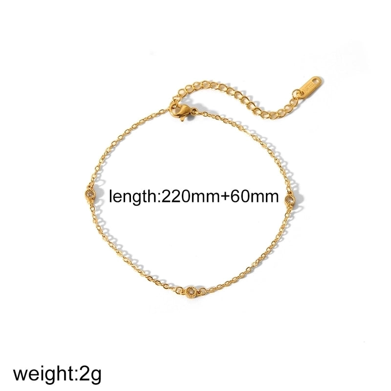 Minimalist Classic Style Solid Color 304 Stainless Steel Zircon 18K Gold Plated Plating Bracelets Anklet