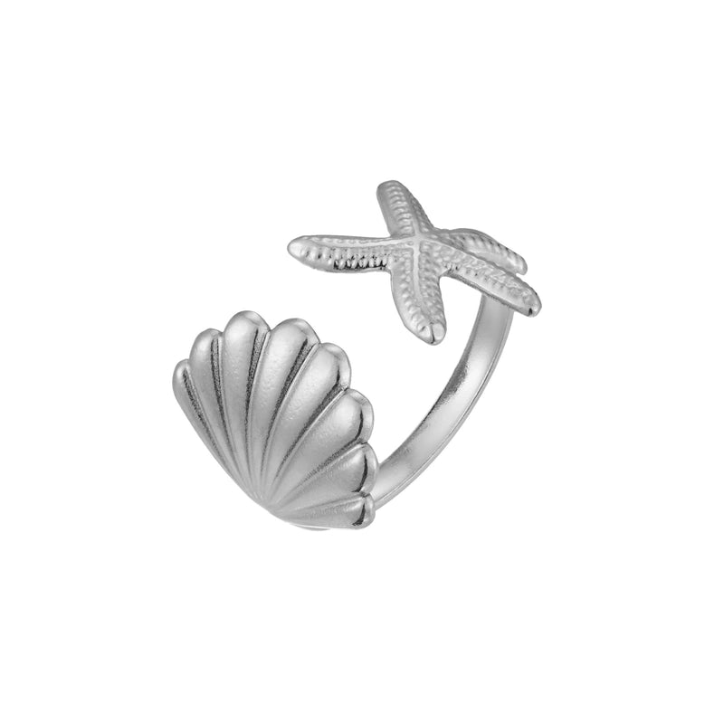 Marine Style Beach Minimalist Starfish Shell 304 Stainless Steel Open Rings