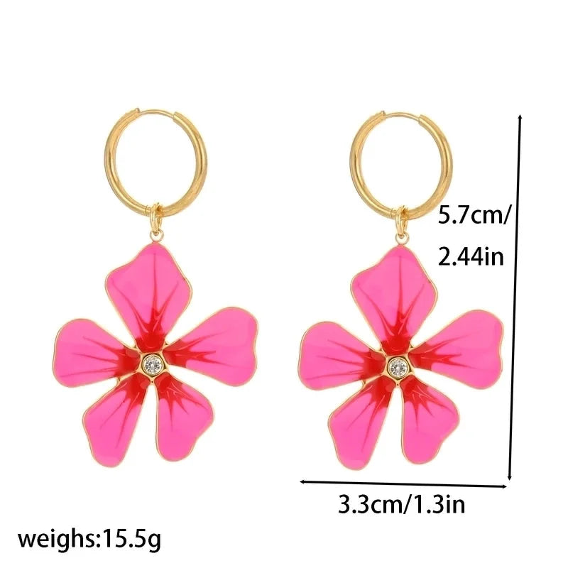 1 Piece Ethnic Style Pastoral Flower 304 Stainless Steel Artificial Rhinestones 18K Gold Plated Drop Earrings