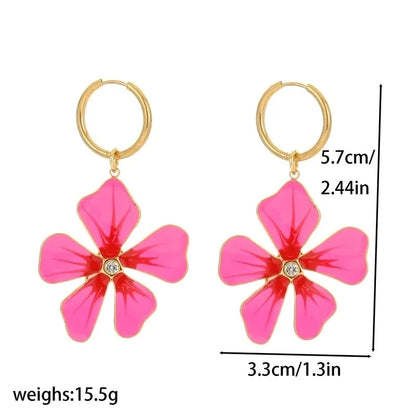 1 Piece Ethnic Style Pastoral Flower 304 Stainless Steel Artificial Rhinestones 18K Gold Plated Drop Earrings