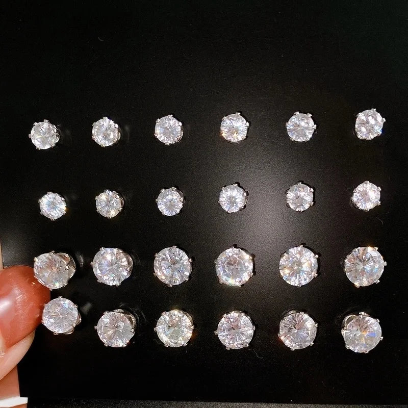 Elegant Six-claw Zircon Stud Earrings Men And Women Micro-inlaid Rhinestone Ear Bone Stud Simple Light Luxury Ear Jewelry