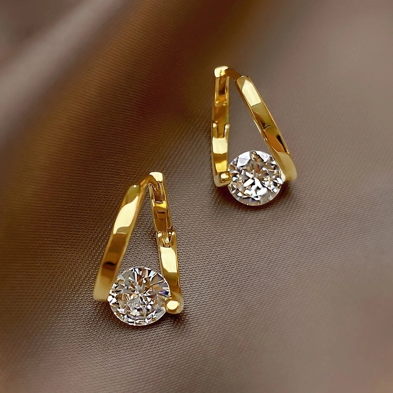 Geometric Micro-inlaid Zircon Earrings Korean Niche Earrings Earrings Women\'s Exquisite Temperament Earrings