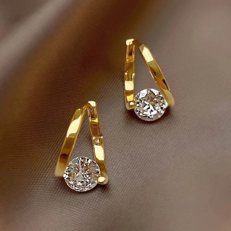 Geometric Micro-inlaid Zircon Earrings Korean Niche Earrings Earrings Women\'s Exquisite Temperament Earrings