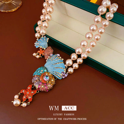 Medieval Pearl Shell Geometric Alloy Electroplating Necklaces