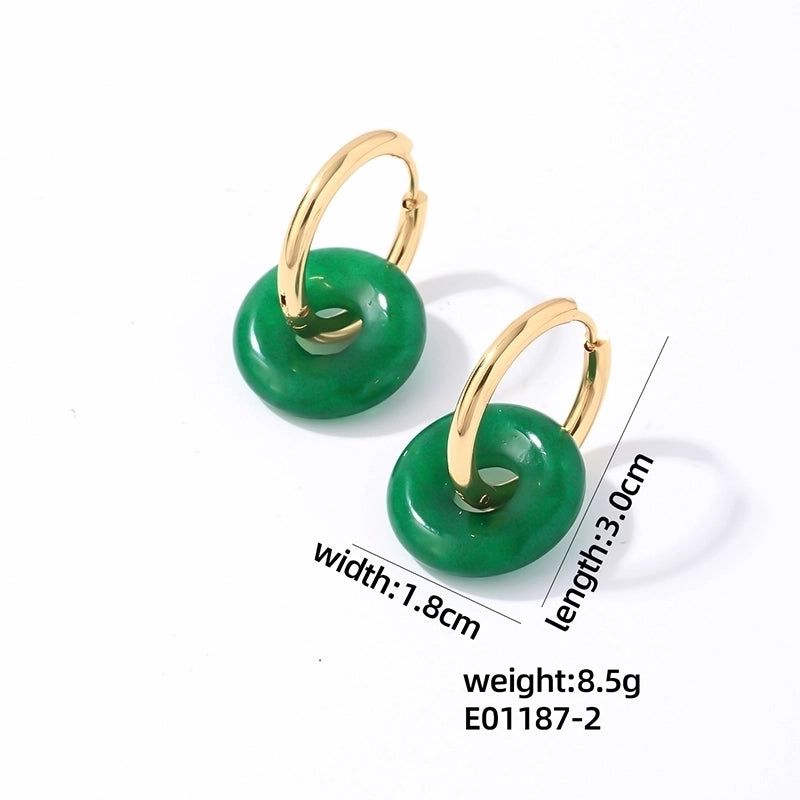 1 Pair Casual Minimalist Round Plating 304 Stainless Steel Natural Stone Earrings