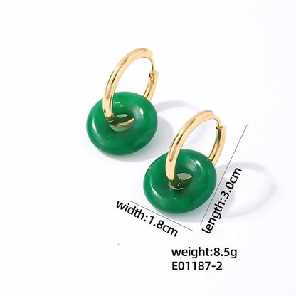 1 Pair Casual Minimalist Round Plating 304 Stainless Steel Natural Stone Earrings