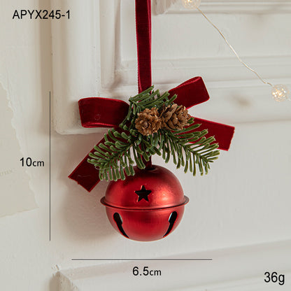 Christmas Ornaments Small Bells Velvet Bows Christmas Tree Pine Cones Scene Decoration Supplies Small Hanging Decorations