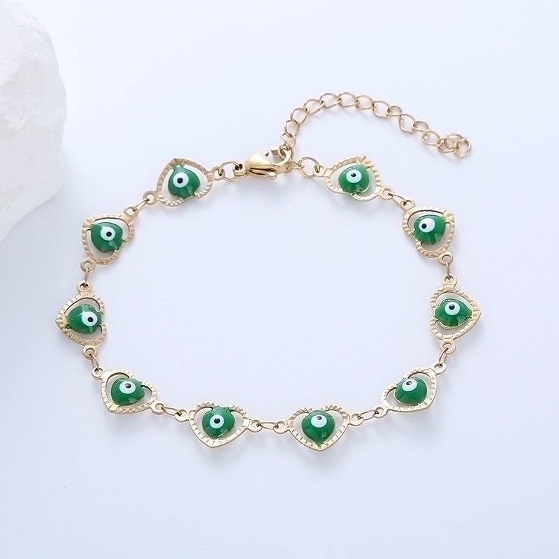 Ethnic Style Devil'S Eye Heart Shape 304 Stainless Steel 18K Gold Plated Bracelets In Bulk
