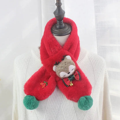 Children's Scarf Autumn And Winter Christmas Gift Elk Scarf Baby Girl Imitation Rabbit Fur Warm Cartoon Baby Scarf