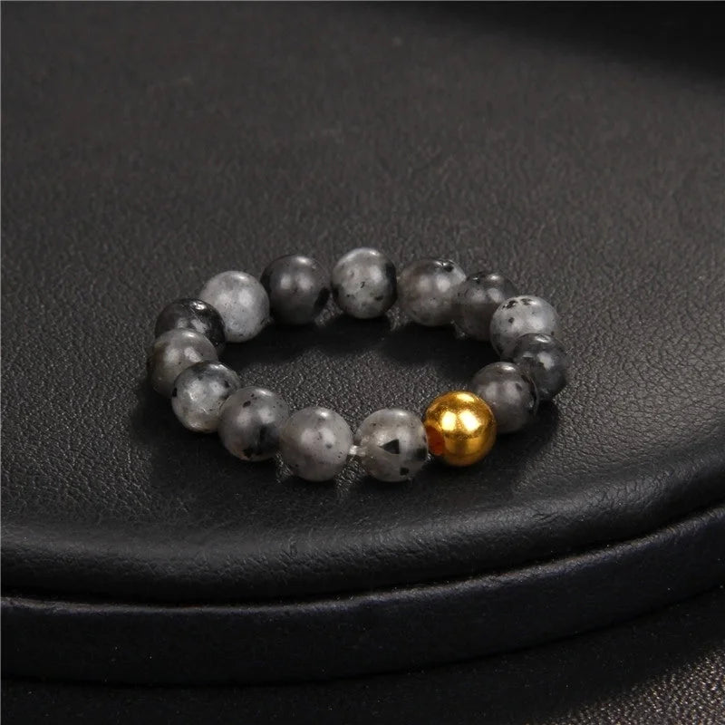 Retro Solid Color Natural Stone Beaded Rings 1 Piece