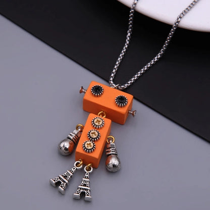Modern Style Cool Style Robot 304 Stainless Steel Alloy Wood 18K Gold Plated Pendant Necklace