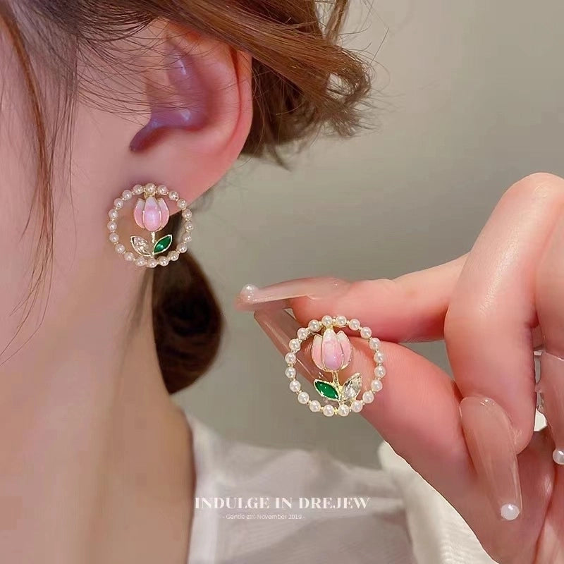1 Pair Fashion Flower Butterfly Bow Knot Inlay Alloy Artificial Pearls Rhinestones Shell Earrings
