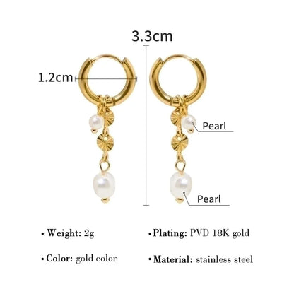 1 Pair IG Style Minimalist Round Pearl Plating 304 Stainless Steel Pearl 18K Gold Plated Drop Earrings