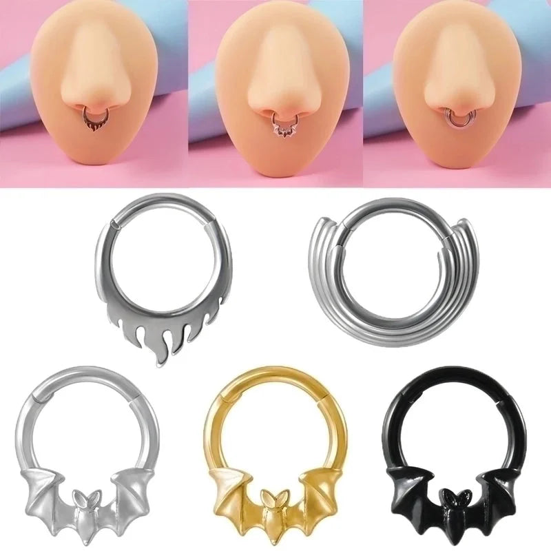 1 Piece Nose Rings & Studs Minimalist Flame Bat 304 Stainless Steel Plating 18K Gold Plated