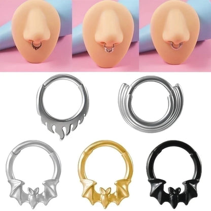 1 Piece Nose Rings & Studs Minimalist Flame Bat 304 Stainless Steel Plating 18K Gold Plated